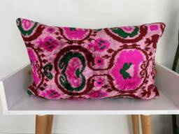 16x24 Ikat Velvet Pillow Cover, Handmade Cushion, Decorative Throw Pillow, Boho Cushion Turkish Home Decor - thumbnail 1