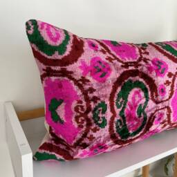 16x24 Ikat Velvet Pillow Cover, Handmade Cushion, Decorative Throw Pillow, Boho Cushion Turkish Home Decor - thumbnail 2