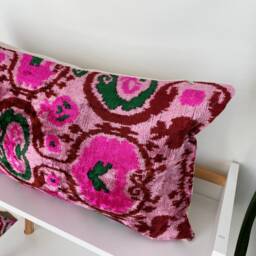 16x24 Ikat Velvet Pillow Cover, Handmade Cushion, Decorative Throw Pillow, Boho Cushion Turkish Home Decor - thumbnail 3