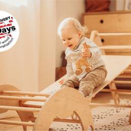 Set Of 3 Items Foldable Triangle + Arch Ramp With Slide, Climbing Montessori Furniture For Toddlers, Wood Baby Gym - thumbnail 2