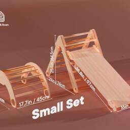 Set Of 3 Items Foldable Triangle + Arch Ramp With Slide, Climbing Montessori Furniture For Toddlers, Wood Baby Gym - thumbnail 4