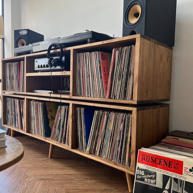 Two Tier Vinyl Record Cabinet - Storage Dj Minimal Unit Desk Console - image 1
