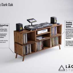 Two Tier Vinyl Record Cabinet - Storage Dj Minimal Unit Desk Console - thumbnail 3