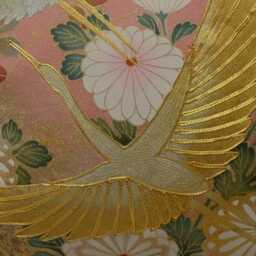 Embroidered Crane Cushion Pink Teal Japanese Silk & Velvet Pillow Cover 16x16 - thumbnail 2
