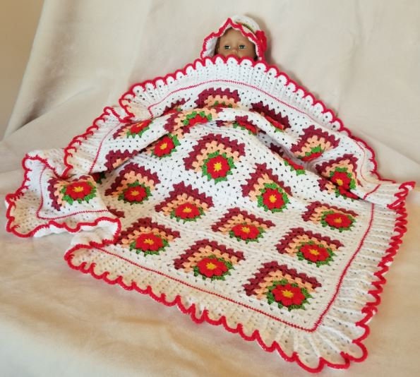 Coming Home Gift. Crochet Baby Flower Hat & Matching Blanket For Stroller, Bassinet Or Crib With 3D Flower. Perfect For Shower - image 1
