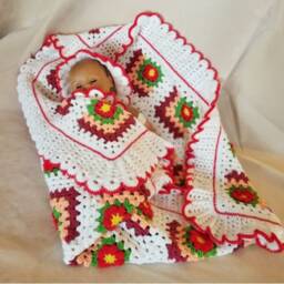 Coming Home Gift. Crochet Baby Flower Hat & Matching Blanket For Stroller, Bassinet Or Crib With 3D Flower. Perfect For Shower - thumbnail 3