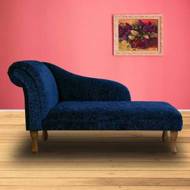 Navy Chenille Chaise Longue - Indoor Sofa Lounger Handmade in Britain - image 1