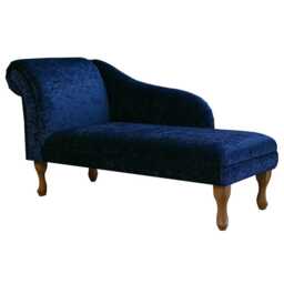 Navy Chenille Chaise Longue - Indoor Sofa Lounger Handmade in Britain - thumbnail 2