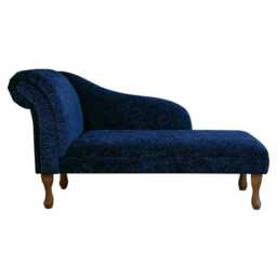 Navy Chenille Chaise Longue - Indoor Sofa Lounger Handmade in Britain - thumbnail 3