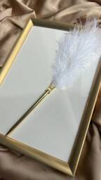 A4 Gold Frame, Nikkah Certificate Feather Pen Gold, Frame For Print & Photos, Picture White Ostrich