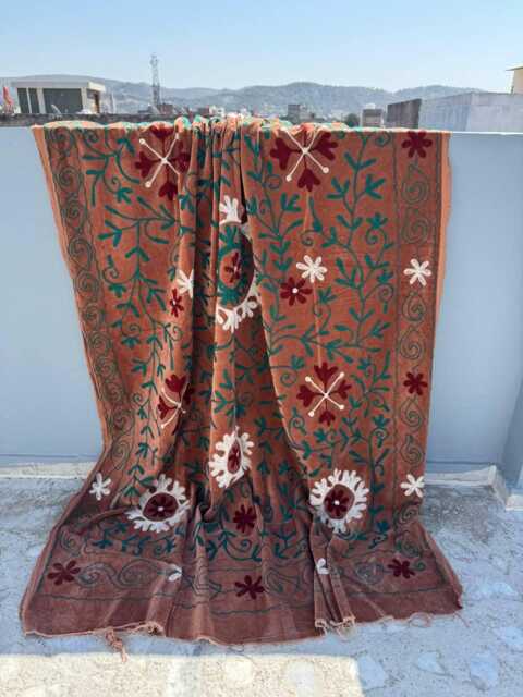 Handmade Boho Velvet Suzani Quilt - Ethnic Embroidery Blanket - image 1