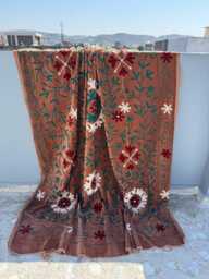 Handmade Boho Velvet Suzani Quilt - Ethnic Embroidery Blanket - thumbnail 1