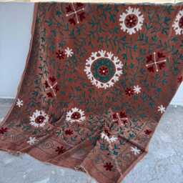 Handmade Boho Velvet Suzani Quilt - Ethnic Embroidery Blanket - thumbnail 4