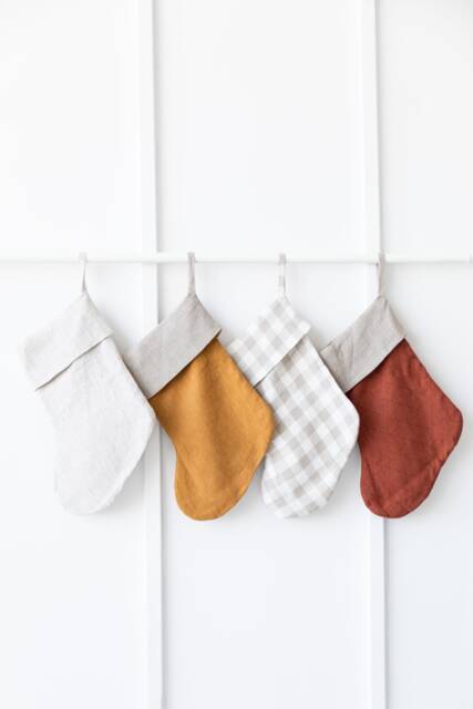 Christmas Linen Stockings. Natural Linen Handmade Stocking Gift For Chrismas. Zero Waste Decoration - image 1