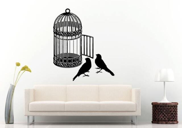 Cool Bird Cage With Two Birds Wall Decal Vinyl Sticker Mural Room Decor L958 - image 1