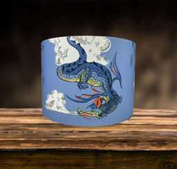 Dragon Lampshade For Ceiling & Table Lamps, Kids Blue Bedroom Drum Light Shade - thumbnail 1