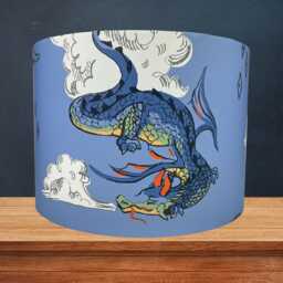 Dragon Lampshade For Ceiling & Table Lamps, Kids Blue Bedroom Drum Light Shade - thumbnail 2