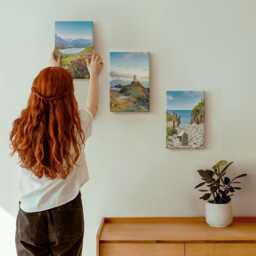 Canvas Wall Art Set Of 3 - View The Lighthouse Beach, Mountains & Flowers, Blue Picture Print, Landscapes Hanging Piece - thumbnail 3