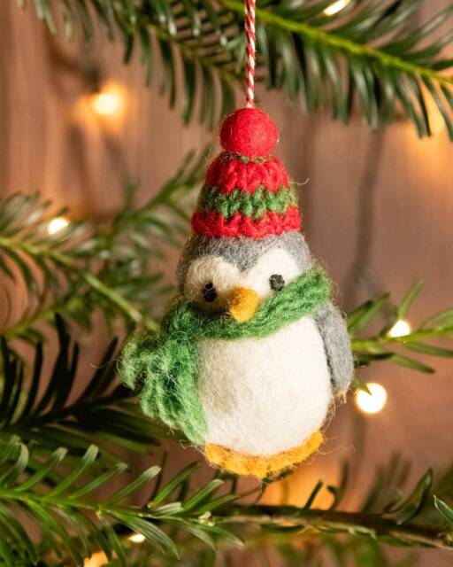 Hand Felted Wool Penguin Christmas Ornament Fair Trade Decoration - image 1