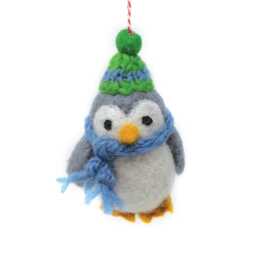 Hand Felted Wool Penguin Christmas Ornament Fair Trade Decoration - thumbnail 3