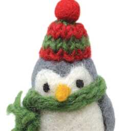 Hand Felted Wool Penguin Christmas Ornament Fair Trade Decoration - thumbnail 4