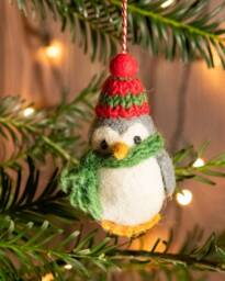 Hand Felted Wool Penguin Christmas Ornament Fair Trade Decoration