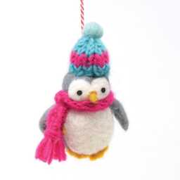 Hand Felted Wool Penguin Christmas Ornament Fair Trade Decoration - thumbnail 2