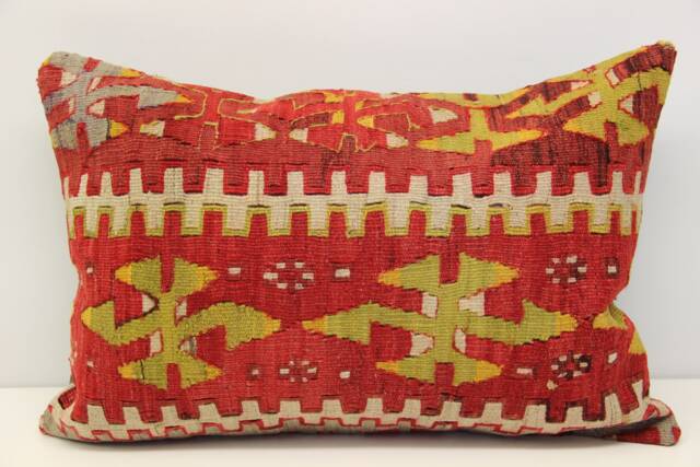 Turkish Kilim Lumbar Pillow Cover, Vintage Woven Wool - 16x24 Inch - image 1