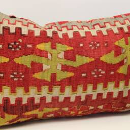 Turkish Kilim Lumbar Pillow Cover, Vintage Woven Wool - 16x24 Inch - thumbnail 2