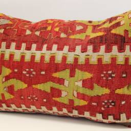 Turkish Kilim Lumbar Pillow Cover, Vintage Woven Wool - 16x24 Inch - thumbnail 3
