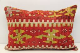 Turkish Kilim Lumbar Pillow Cover, Vintage Woven Wool - 16x24 Inch - thumbnail 1