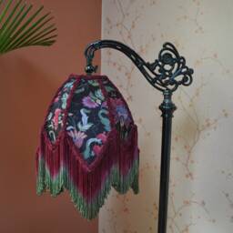 Hand-stitched Jacobean Lampshade Black Floral Silk Shade With Ombre Fringe - Etsy - thumbnail 3