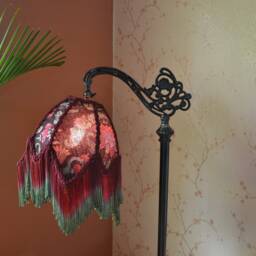 Hand-stitched Jacobean Lampshade Black Floral Silk Shade With Ombre Fringe - Etsy - thumbnail 2