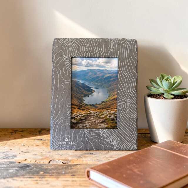Bowfell Contour Slate Photo Frame - Lake District Inspired Gift - 4x6 Holder Mountain Home Decor - image 1