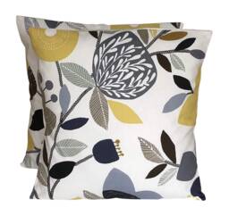 "2 Handmade Floral Cushion Covers Iliv Pomegranate Trail, Navy Yellow Ochre - 16"" X 16" - thumbnail 1