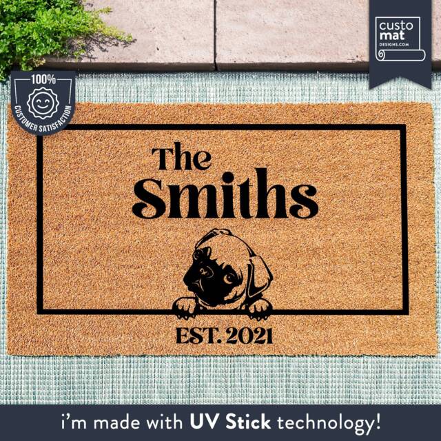 Pug Gift - Dog Lover Doormat Custom Name Personalized Animal Welcome Mat Family - image 1