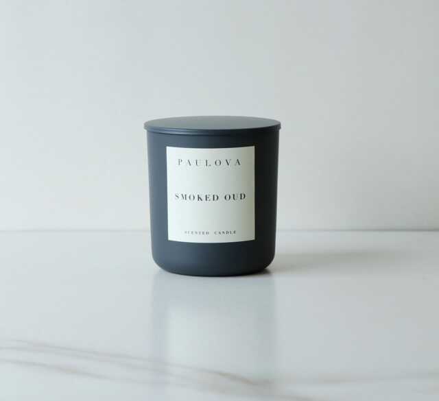 Smoked Oud Coconut Wax Candle, Gray Glass - image 1