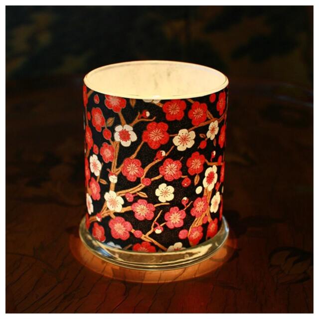 Luminary, Red & White Plum Blossoms On Black, Japanese Chiyogami Paper - image 1