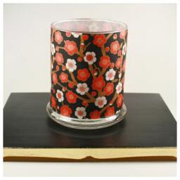 Luminary, Red & White Plum Blossoms On Black, Japanese Chiyogami Paper - thumbnail 2