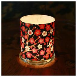 Luminary, Red & White Plum Blossoms On Black, Japanese Chiyogami Paper