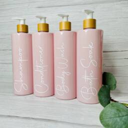 Pink & Bamboo Personalised Bathroom Bottles Reusable Dispensers 500Ml Mrs Hinch Lotion Bottles Soap Dispensers Kitchen Pump