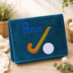 Personalised Hockey Towel, Embroidered Name & Stick