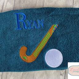 Personalised Hockey Towel, Embroidered Name & Stick - thumbnail 2