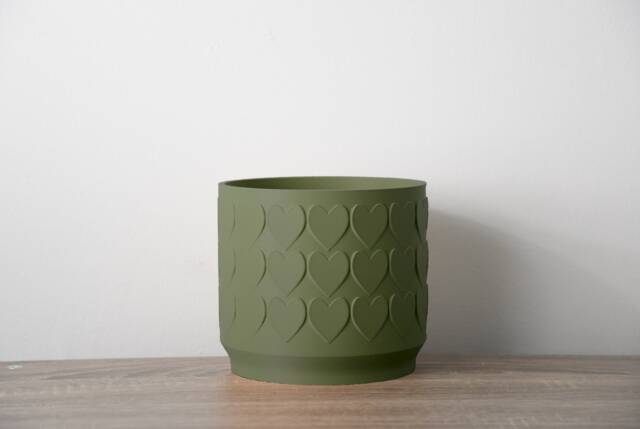 "Heart Planter With Drainage & Saucer in Army Green, Cute 3D-Printed Plant Pot, Sizes 4"" 5"" 6"" 7"" 8" - image 1