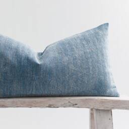 Vintage Stonewash Lumbar Pillow Cover, Faded Blue Tribal Cushion, Kapok Insert - thumbnail 2