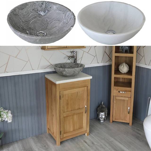 Cloakroom Bathroom Vanity Unit Cabinet Oak Quartz Marble Stone Wash Basin 308Wqsbc - image 1