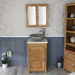 Cloakroom Bathroom Vanity Unit Cabinet Oak Quartz Marble Stone Wash Basin 308Wqsbc - thumbnail 2