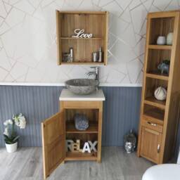 Cloakroom Bathroom Vanity Unit Cabinet Oak Quartz Marble Stone Wash Basin 308Wqsbc - thumbnail 3