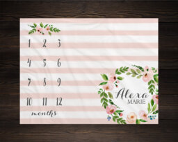 Girl Milestone Blanket Month Growth Tracker Minky Fleece Custom Personalized Baby Shower Gift Watercolor Floral Newborn