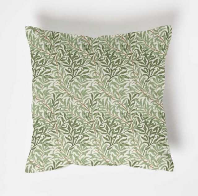 Handmade William Morris Willow Leaves Cotton Cushion Modern Green Accent Throw Pillow - image 1
